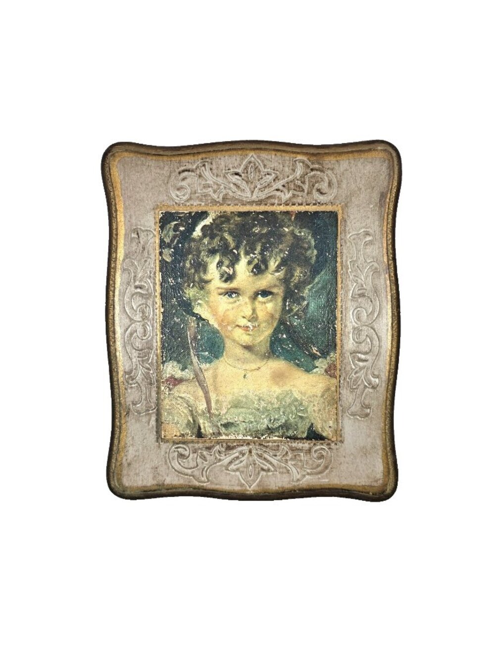Vintage Shabby Chic Jewelry Box Girl Portrait Victorian Lined Decorative Trinket